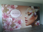 Reclamedoek Orchidiva, 3,85 x 2,50 meter, opspannen